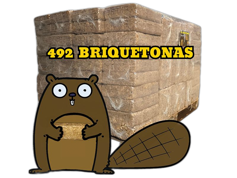 Palé paletizado de 492 briquetas ecológicas de madera noble Castor listas para residencias